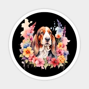 A basset hound decorated with beautiful watercolor flowers Magnet